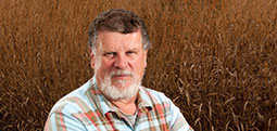 Edzard van Santen standing in a field of switchgrass