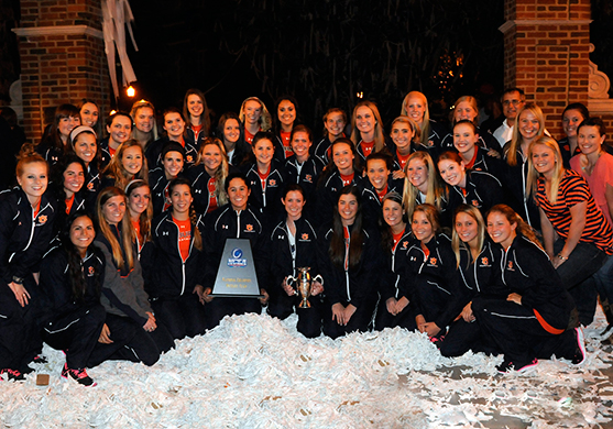 The Auburn equestrian team and coaches pose for the camera after celebrating their 2013 National Collegiate Equestrian Association Championship with what truly was the last rolling of the oaks at Toomer’s Corner on April 21.
